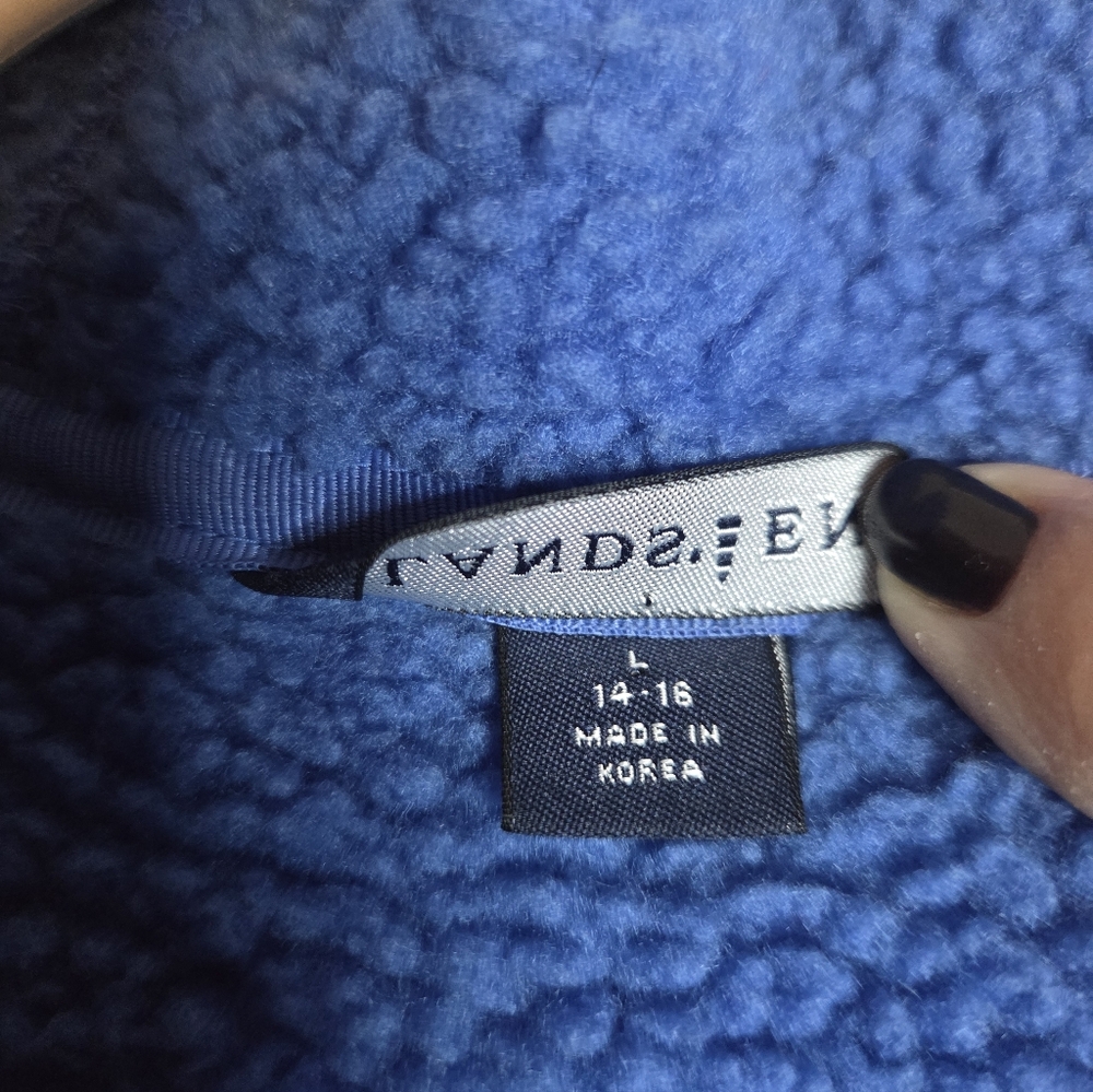 Lands End Jacket Hooded Toggled Full Zip Inner Fleece Blue Large 14-16 - Picture 8 of 10
